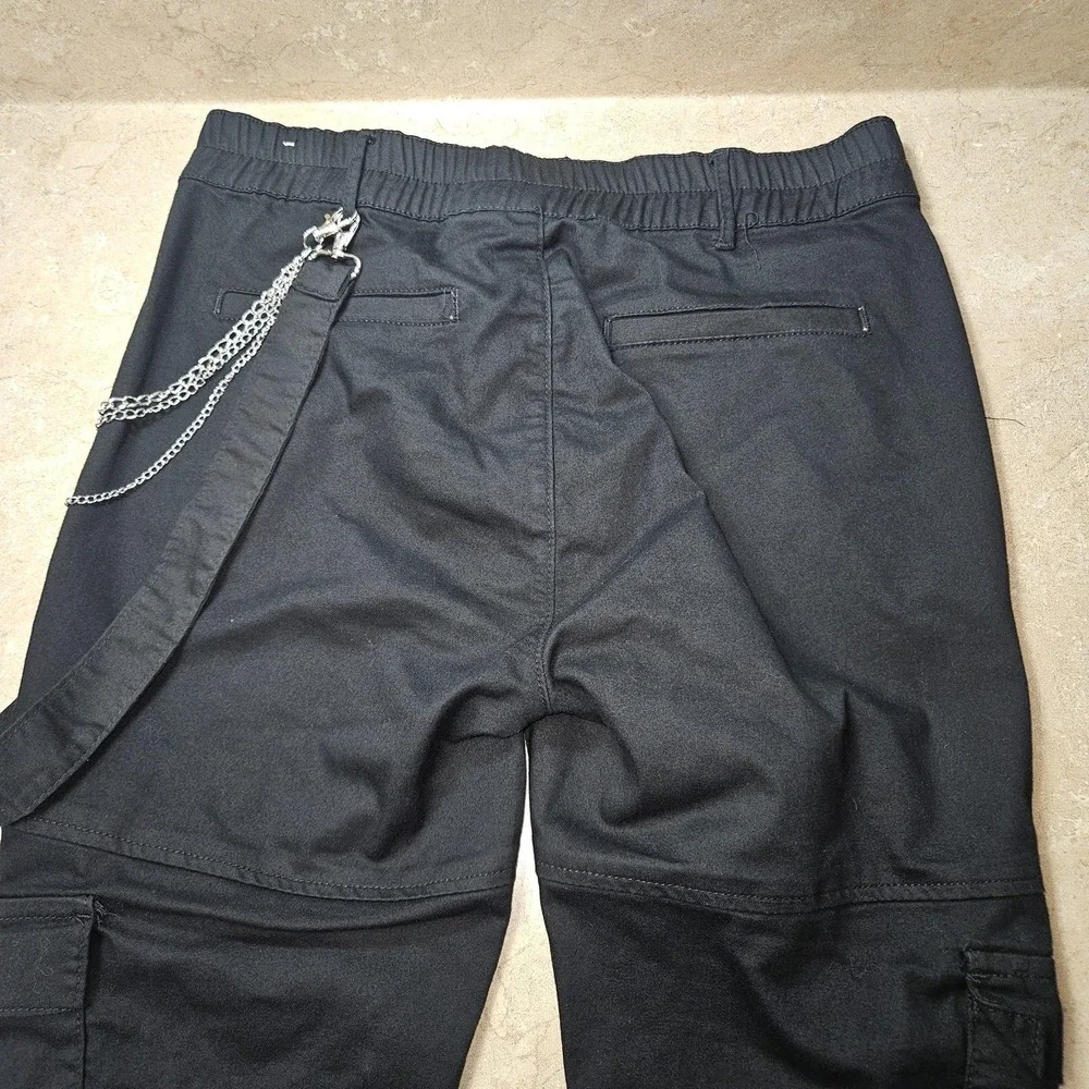 Gothic Pants SZ 13/31 Black Cargo‎ Techwear Jogger Chains Cross Streetwear Punk